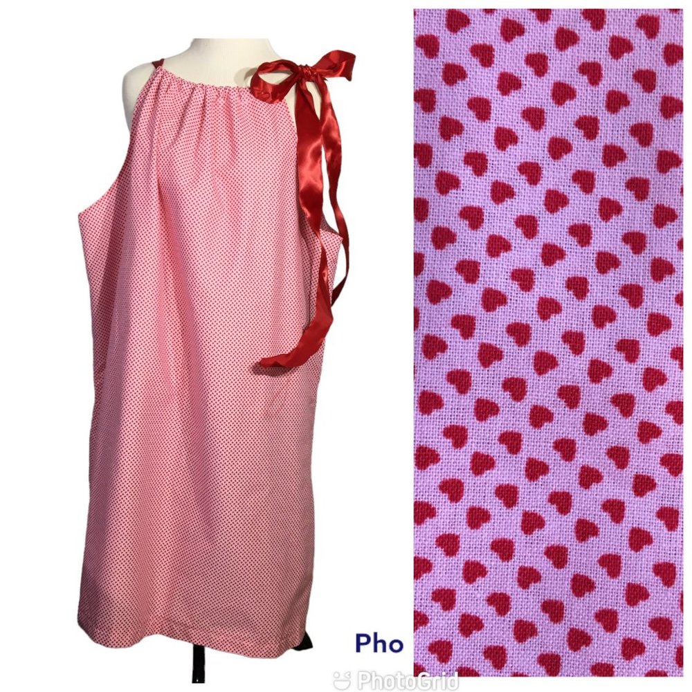 Vintage Pillowcase Dress, Valentine Hearts Shift Mini Novelty Print, Handmade